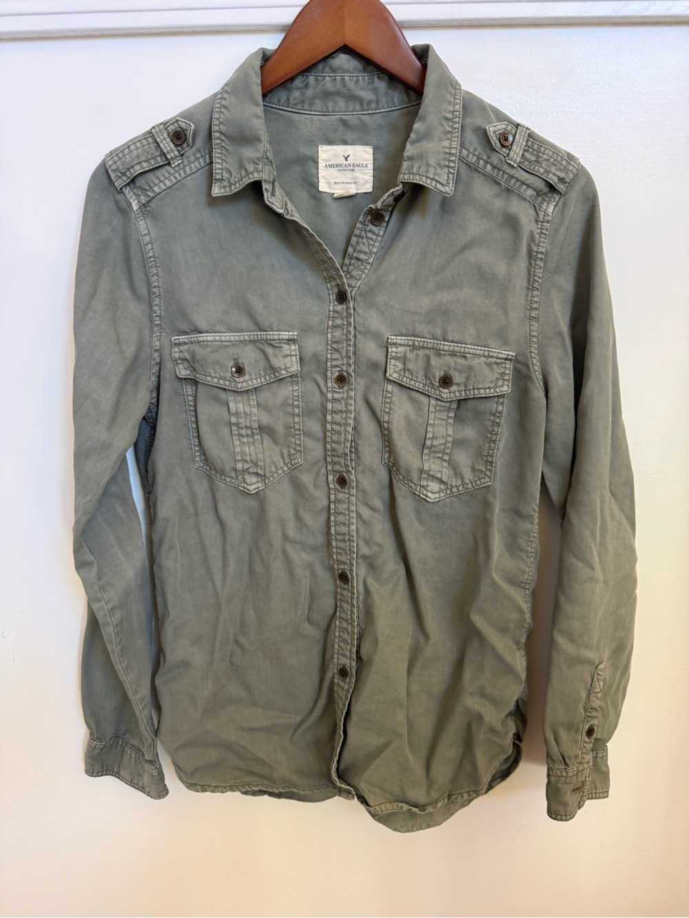 American Eagle Military Utility Button-Down | Women's S | Olive | 100% Lyocell